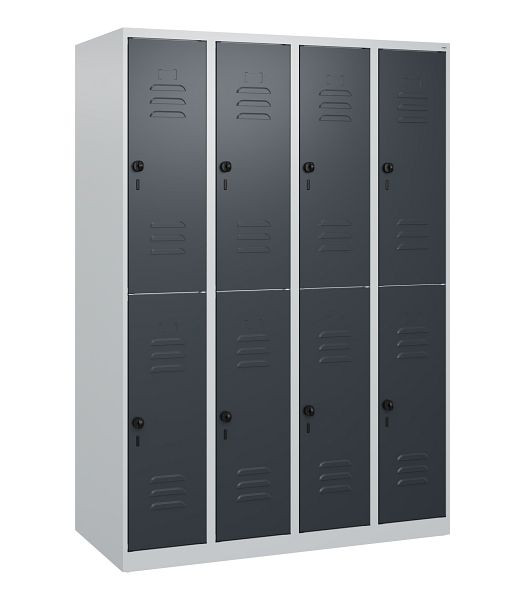 C+P Doppelstöckiger Spind Classic PLUS, 4 Abteile, 1700x1200x500mm, 7035/7016, Drehriegel, 0803007-40 S10007