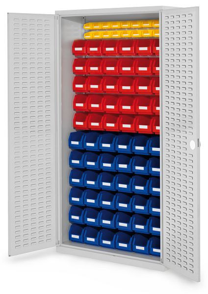 Kappes RasterPlan- Schlitzplattenschrank, H1950 x B 1000 x T 410 mm RAL 7035, Modell 58, Schlitzplattentüren bestückt mit Lagersichtkästen, 1353.05.4013