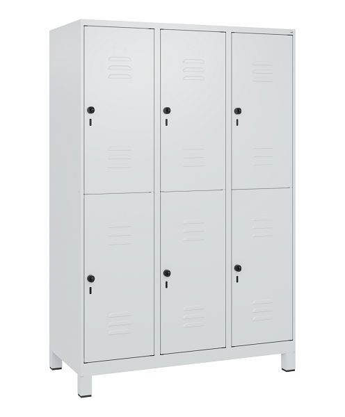 C+P Doppelstöckiger Spind Classic PLUS, Füße, 3 Abteile, 1800x1200x500mm, 7035/7035, Drehriegel, 0803107-32 S10009