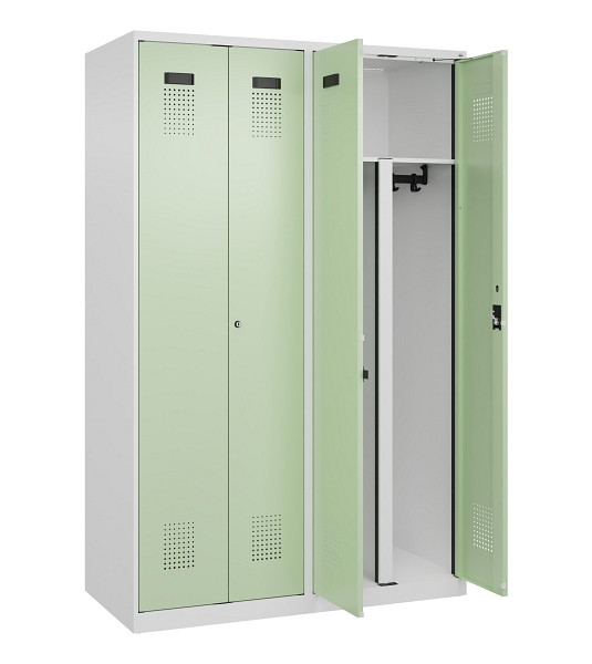 C+P PSA Schwarz-Weiß-Spind Evolo PLUS, 4 Abteile, 1850x1200x500mm, 9016/6019, Zylinderschloss, 049002-40P S10046
