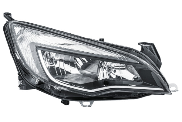 HELLA Halogen/FF-Hauptscheinwerfer, für u.a. Opel Astra J (P10), Sport, SXI, SRI, chrom/schwarz, ECE, für Rechtsverkehr, rechts, 1EG 010 011-681