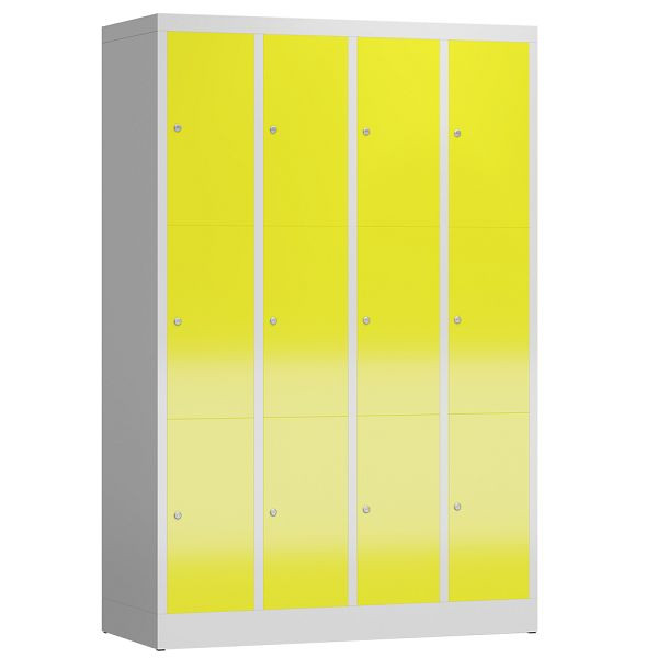 Lüllmann ClassiX Schließfachschrank, 4 Abteile à 3 Fächer, 1800 x 1185 x 500 mm, lichtgrau/zinkgelb, X-520346