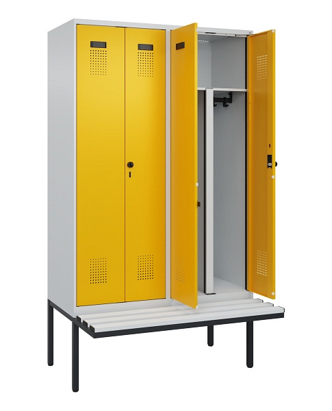 C+P PSA Doppel-Spind Evolo PLUS, Bank, 4 Abteile, 2120x1200x815mm, 7035/1004, Drehriegel, Material Sitzfläche Kunststoff, 0490427-40P S10054
