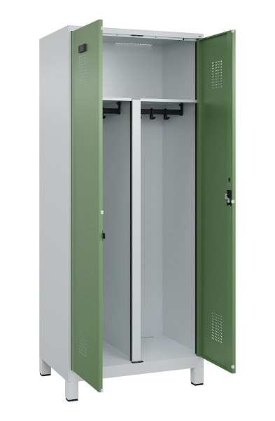 C+P PSA Schwarz-Weiß-Spind Evolo PLUS, mit Füßen, 2 Abteile, 1950x800x500mm, 70, Frontfarbe RAL 6011 Resedagrün, Zylinderschloss, 049012-22P S10037