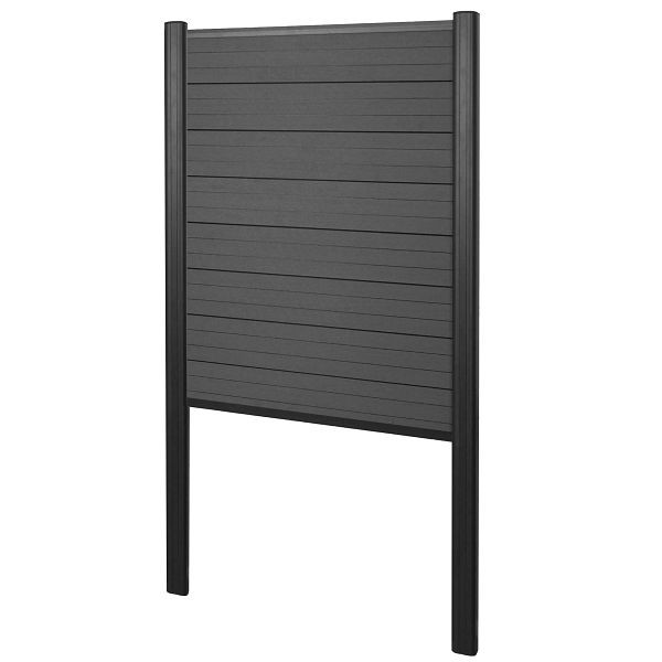 Mendler WPC-Sichtschutz Sarthe, Zaun Windschutz, Alu-Pfosten zum Einbetonieren, Basiselement schmal, 100cm anthrazit, 2x65140+76239+76242+76266