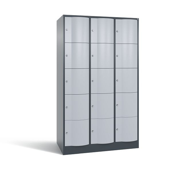 C+P XL-Schließfachschrank Resisto,15 Fächer,H1950B1148T640mm, Anthrazit/Weißalu, 8570-373 S10190