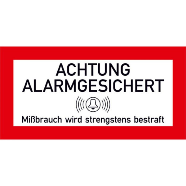 Stein HGS Hinweisschild für Schutzschränke, Achtung alarmgesichert, 210 x 105 mm / Einzeletikett, 21.c9022