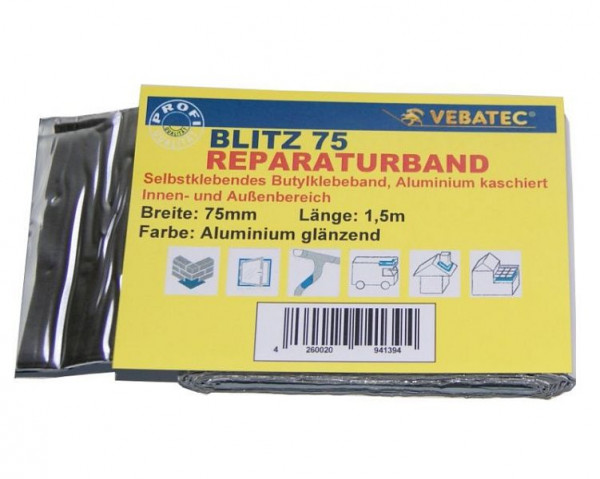 Vebatec Blitz Butyl Reparaturband Aluminium-glänzend 75mm x 1,5m, 107