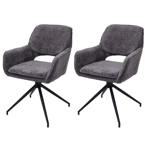 Mendler 2er-Set Esszimmerstuhl HWC-N74, Küchenstuhl, drehbar Auto-Return, Stoff Chenille (490g/m²) Öko-Tex, dunkelgrau, 108644