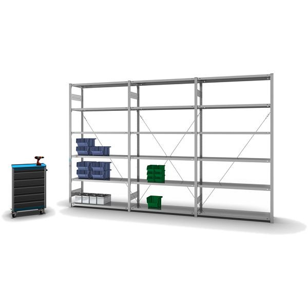 hofe Fachboden-Grundregal, 2500x400x1300 mm, 6 Fachebenen, verzinkt, 180 kg Fachlast, 1000 kg Feldlast, einseitige Bedienung, HZG25413XL