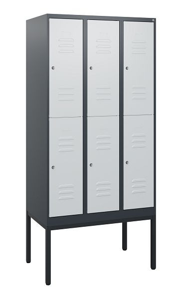 C+P Doppelstöckiger Spind Classic PLUS, Gestell, 3 Abteile, 1950x900x500mm, 7016/7035, Zylinderschlösser, 0803305-30 S10043
