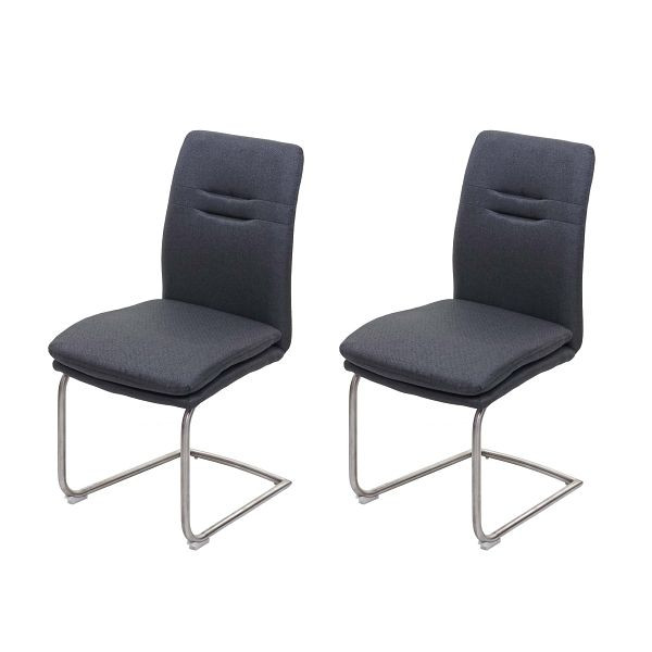 Mendler 2er-Set Esszimmerstuhl HWC-H70, Küchenstuhl Freischwinger Stuhl, Stoff/Textil Edelstahl gebürstet, dunkelgrau, 73931
