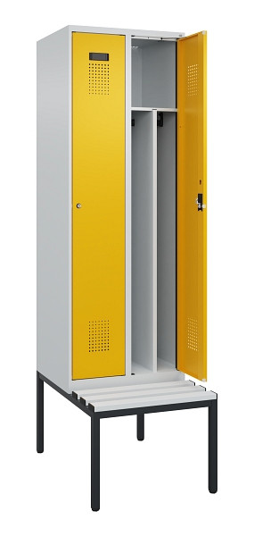 C+P Spind Evolo PLUS, 2 Abteile, 2120x600x815mm, 7035/1004, Zylinderschloss, Material Sitzfläche Kunststoff, Sitzbank, 0490507-20F S10081
