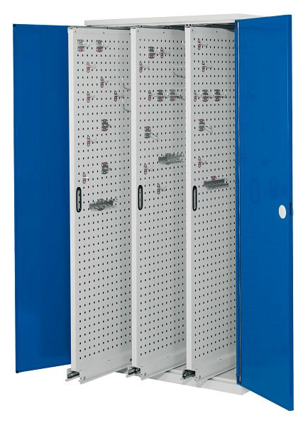 Kappes RasterPlan Vertikalschrank Modell 85, 1950 x 1000 x 600 mm, RAL 7035/5010, Doppelwandtür, 3 Auszüge Lochplatten, 1467.01.2016