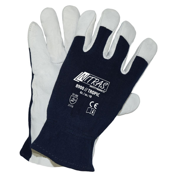 NITRAS TROPIC, Mechanikerhandschuhe, geschmeidiges und strapazierfähiges Nappaleder, grau, Größe: 8, VE: 100 Paar, 8900-8