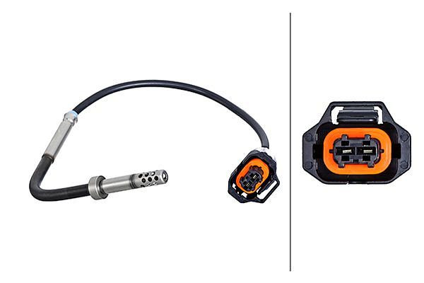 HELLA Sensor, Abgastemperatur - 2-polig - geschraubt - Kabel: 180mm, 6PT 010 376-421