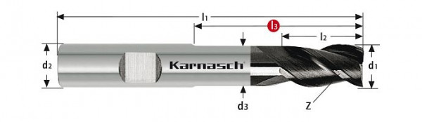 Karnasch VHM-Schaftfräser lang HSC/HPC d= 20,0/Z=3 Schaft HB UFX-1 Nano, 3063312000