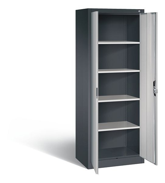 C+P Büroschrank Acurado, H1950xB700xT500mm, Farbe: Schwarzgrau / Weißaluminium, Muldengriff, 5 OH, 9237-000 S10271