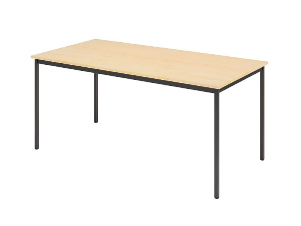 Hammerbacher Besprechungstisch VS16, 160 x 80 cm, Platte: Ahorn, Vier-Fuß-Gestell Schwarz, Arbeitshöhe 72 cm, umlaufender Stahlrahmen Schwarz, VVS16/3/D