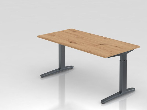 Hammerbacher Schreibtisch XB16, 160 x 80 cm, Platte: Asteiche, 25 mm dick, 2 mm ABS-Kante, Rechteckform, Graphit, VXB16/R/GG