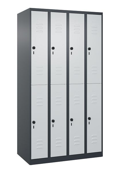 C+P Doppelstöckiger Spind Classic PLUS, 4 Abteile, 1850x1000x500mm, 7016/7035, Drehriegel, 080300-49 S10011