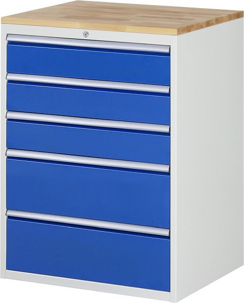 RAU Schubladenschrank Serie 7000, B770 x T650 x H1035mm, Buche-Massiv-Arbeitsplatte, Schubladen: 3xH150, 2xH240 mm, 13-XL7.4A-B.11