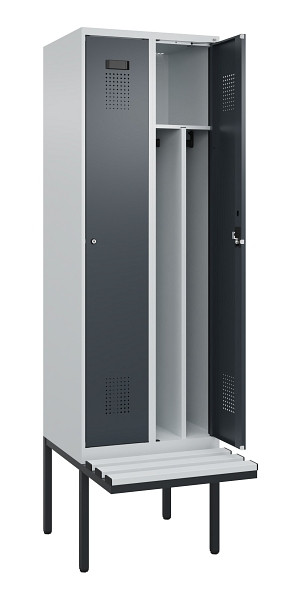 C+P Spind Evolo PLUS, 2 Abteile, 2120x600x815mm, 7035/7016, Zylinderschloss, Material Sitzfläche Kunststoff, 0490407-20F S10093