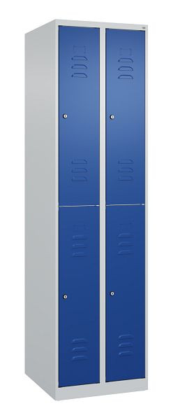 C+P Doppelstöckiger Spind Classic PLUS, 2 Abteile, 1850x500x500mm, 7035/5010, Zylinderschlösser, 080300-29 S10028