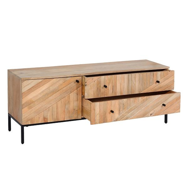 Mendler TV-Rack HWC-L95, TV-Board Fernsehtisch Lowboard TV-Schrank Kommode, Massiv-Holz Mango 56x145x43cm MVG, natur, 103178