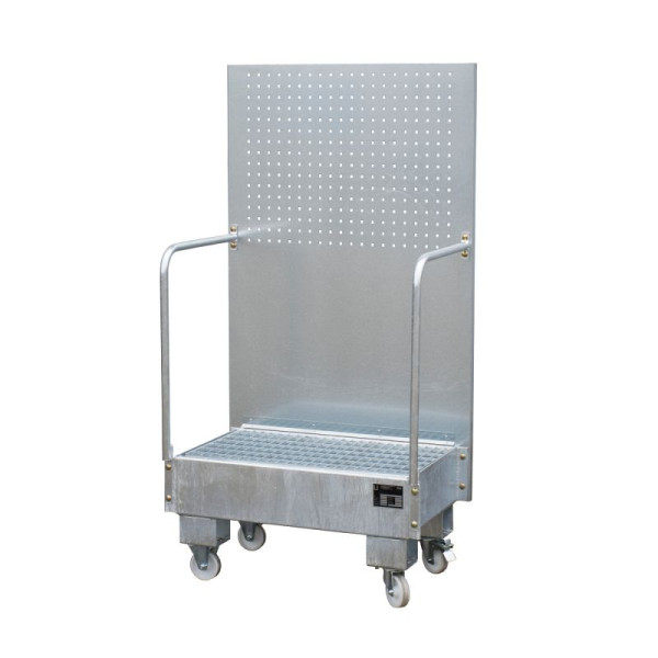 STEIN HGS Fahrbare Auffangwanne mit Lochplattenwand LPW, 60 Liter, feuerverzinkt, Höhe 1685mm, feuerverzinkt, 2x60 Liter Fass, Breite 890mm, 79205.0036