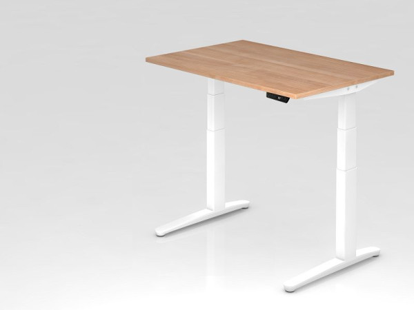 Hammerbacher Sitz-Steh-Schreibtisch elektrisch 120x80cm Nussbaum/Weiß, Rechteckform, VXBHM12/N/WW