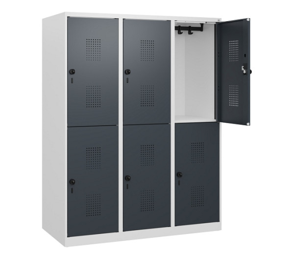 C+P Doppelstöckiger Spind Evolo PLUS, 6 Fächer, 1530x1200x500mm, 7035/7016, Drehriegel, 0493005-32 S10012