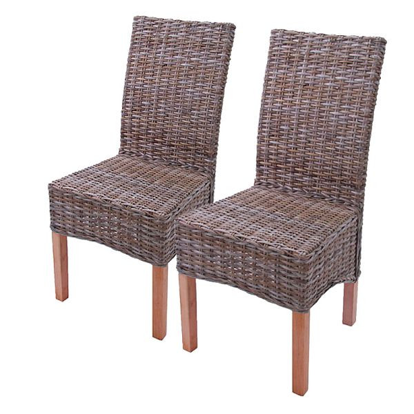 Mendler 2er-Set Esszimmerstuhl Korbstuhl Stuhl M44, Kubu-Rattan, ohne Sitzkissen, 12407