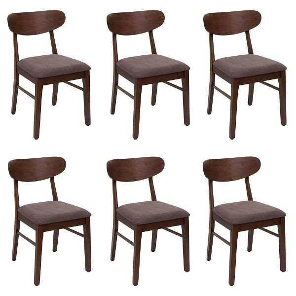 Mendler 6er-Set Esszimmerstuhl HWC-M59, Küchenstuhl Stuhl, Stoff/Textil Massiv-Holz, dunkles Gestell, taupe, 3x104699