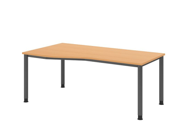 Hammerbacher Schreibtisch HS18, 180 x 100/80cm, Platte: Buche, 25 mm dick, 4-Fuß-Gestell in Graphit, Arbeitshöhe 68,5-81cm, VHS18/6/G