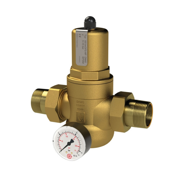 Riegler Druckregler für Trinkwasser, Rotguss, mit Manometer, R 1 1/4 AG, 1 - 8 bar, 146322