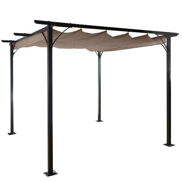 Mendler Pergola HWC-C42, Garten Pavillon, stabiles 6cm-Gestell + Schiebedach, 3x3m taupe-braun, 49977