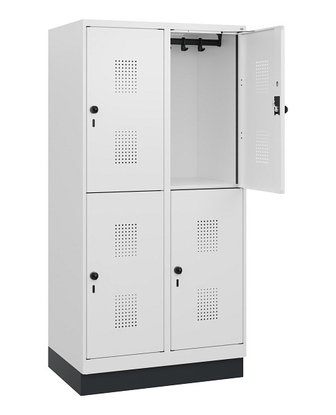 C+P Doppelstöckiger Spind Evolo PLUS, Sockel, 4 Fächer, 1630x800x500mm, 9016/901, Drehriegel, 0493205-22 S10023