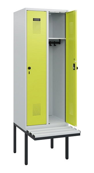 C+P Spind Evolo PLUS, 2 Abteile, 1950x600x815mm, 7035/0024, Drehriegel, Sitzfläche Kunststoff, 0490405-20 S10069