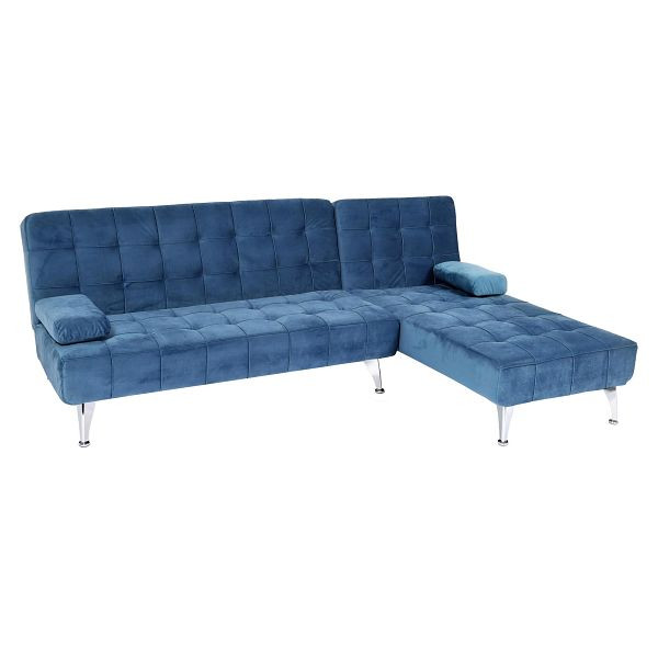 Mendler Schlafsofa HWC-K22, Couch Ecksofa Sofa, Liegefläche links/rechts Schlaffunktion, Samt blau, 89566+89733