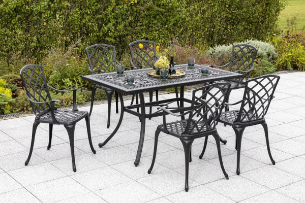 Merxx Rhodos Set 5-teilig, 4 Rhodos Sessel mit Armlehne, 1 Tisch 140 x 80 cm, Aluminiumguss, 50183-217