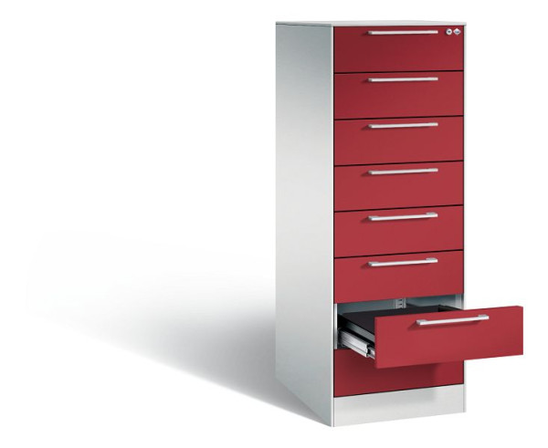 C+P Karteischrank Asisto, H1310xB440xT600mm, Farbe: Lichtgrau / Rubinrot, Bügelgriff, 146225-822 S10024