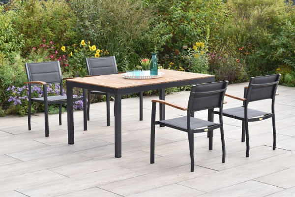 Merxx Paxos Set 5-teilig, 4 Paxos Stapelsessel, gepolstert, graphit/grau, 1 Tisch 150 x 90 cm, 50988-307