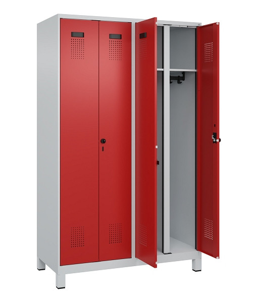 C+P Schwarz-Weiß-Spind Evolo PLUS, mit Füßen, 4 Abteile, 1950x1200x500mm, 7035/3000 feuerrot, Abteile 4, Abteilbreite 300 mm, 049012-40 S10003