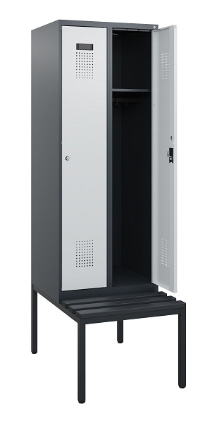 C+P Spind Evolo PLUS, 2 Abteile, 1950x600x815mm, 7016/7035, Zylinderschloss, Material Sitzfläche Kunststoff, Sitzbank, 0490505-20 S10098