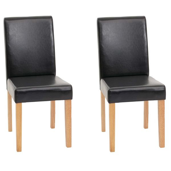 Mendler 2er-Set Esszimmerstuhl Stuhl Küchenstuhl Littau, Kunstleder, schwarz, helle Beine, 31519