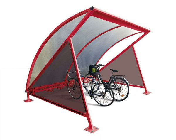 Procity Halbmond-Überdachung Grundmodell (Mit Getönten Verkleidungen) + Fahrradständer 6 Plätze, Farbe RAL 3004, 529030.3004