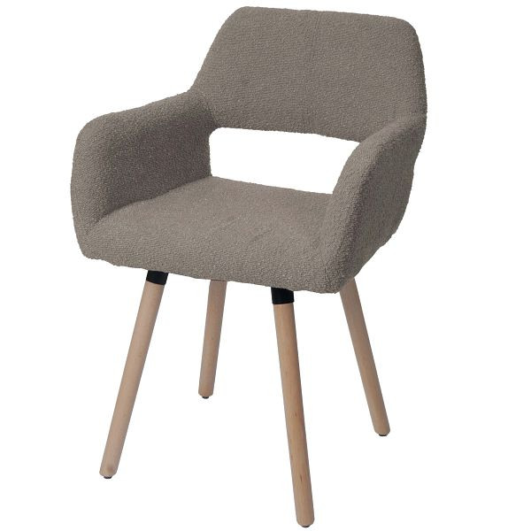 Mendler Esszimmerstuhl HWC-A50 II, Stuhl Küchenstuhl Polsterstuhl, Holz Stoff/Textil Bouclé (450g/m²) FSC®, taupe, 108875