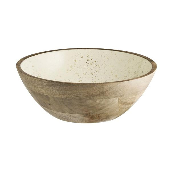 APS Schale MANGO - Mangoholz, Ø 30 cm, Höhe 10,5 cm, Motiv innen creamy dots, 01062