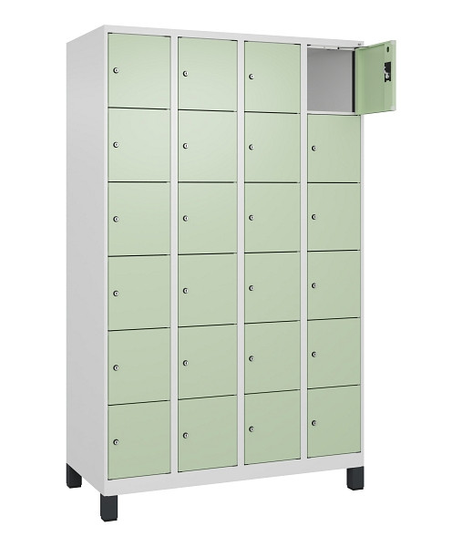 C+P Schließfachschrank Evolo PLUS, mit Füßen, 24 Fächer, 1950x1200x500mm, 9016/6019 Weissgrün, 049010-406 S10019